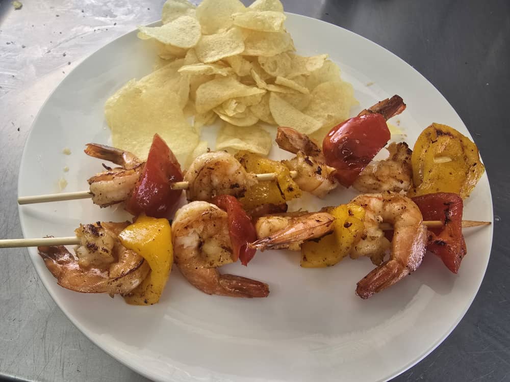 Shrimp Skewers with Peppers and Chips