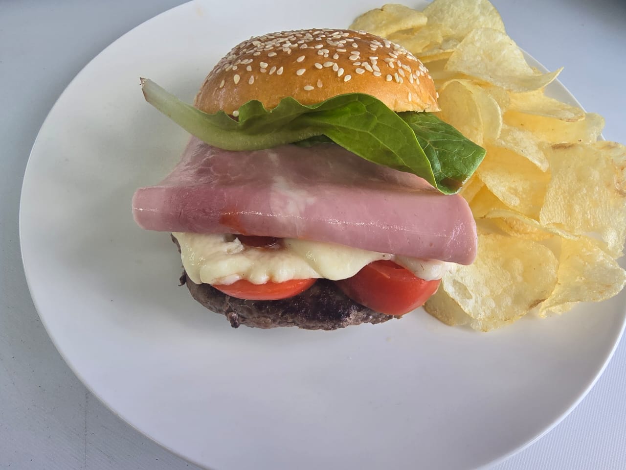Ham Mozzarella Cheese Burger with chips